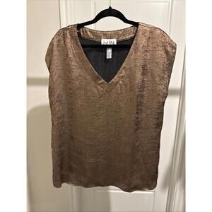Joseph Ribkoff Metallic Bronze Short Sleeve Blouse Top Size 12 V-Neck